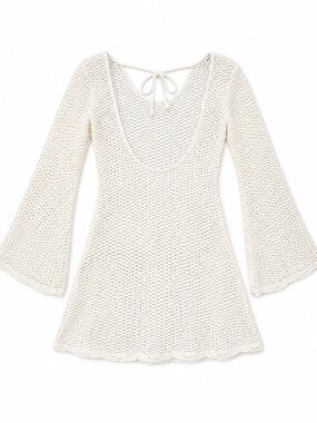 Power 2 The Flower White Crochet Swim Cover Up XS NWOT